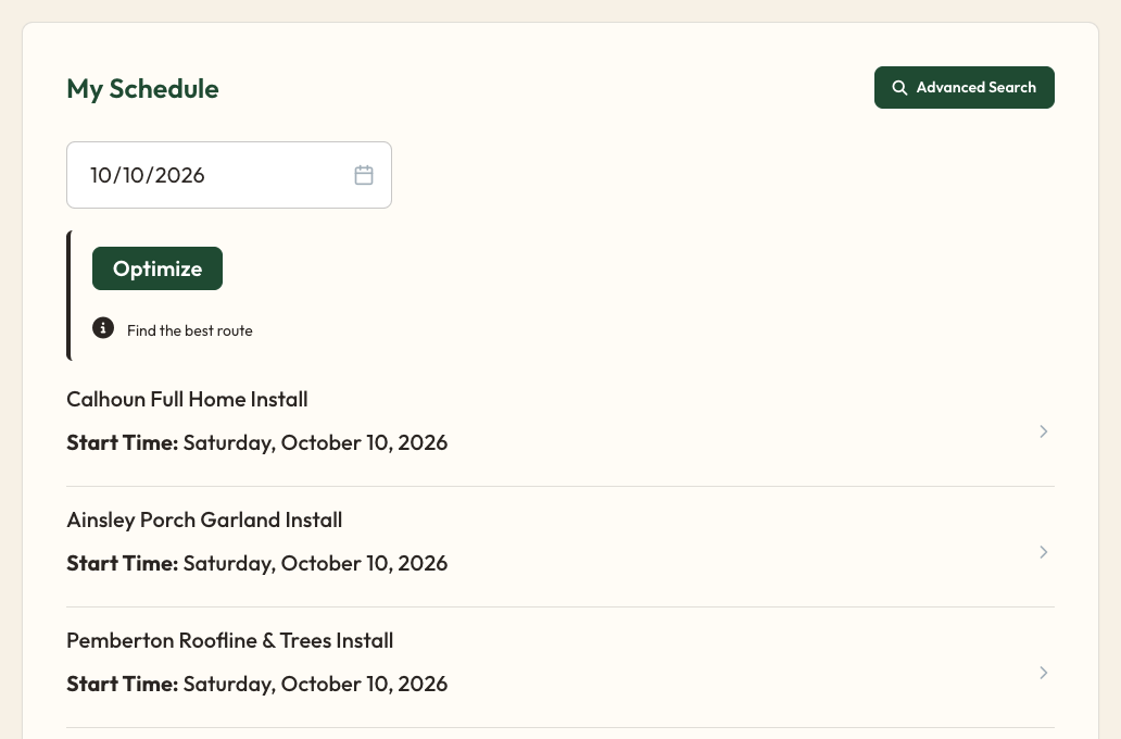 Merry Manage crew dispatch and scheduling screen